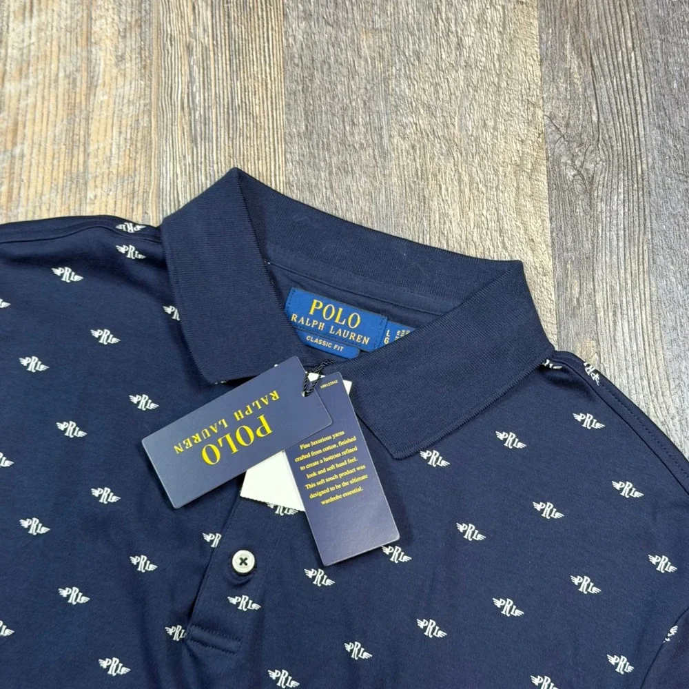 Polo Ralph Lauren Mens AOP Navy Blue Winged PRL Logo Classic Fit Shirt Large NWT